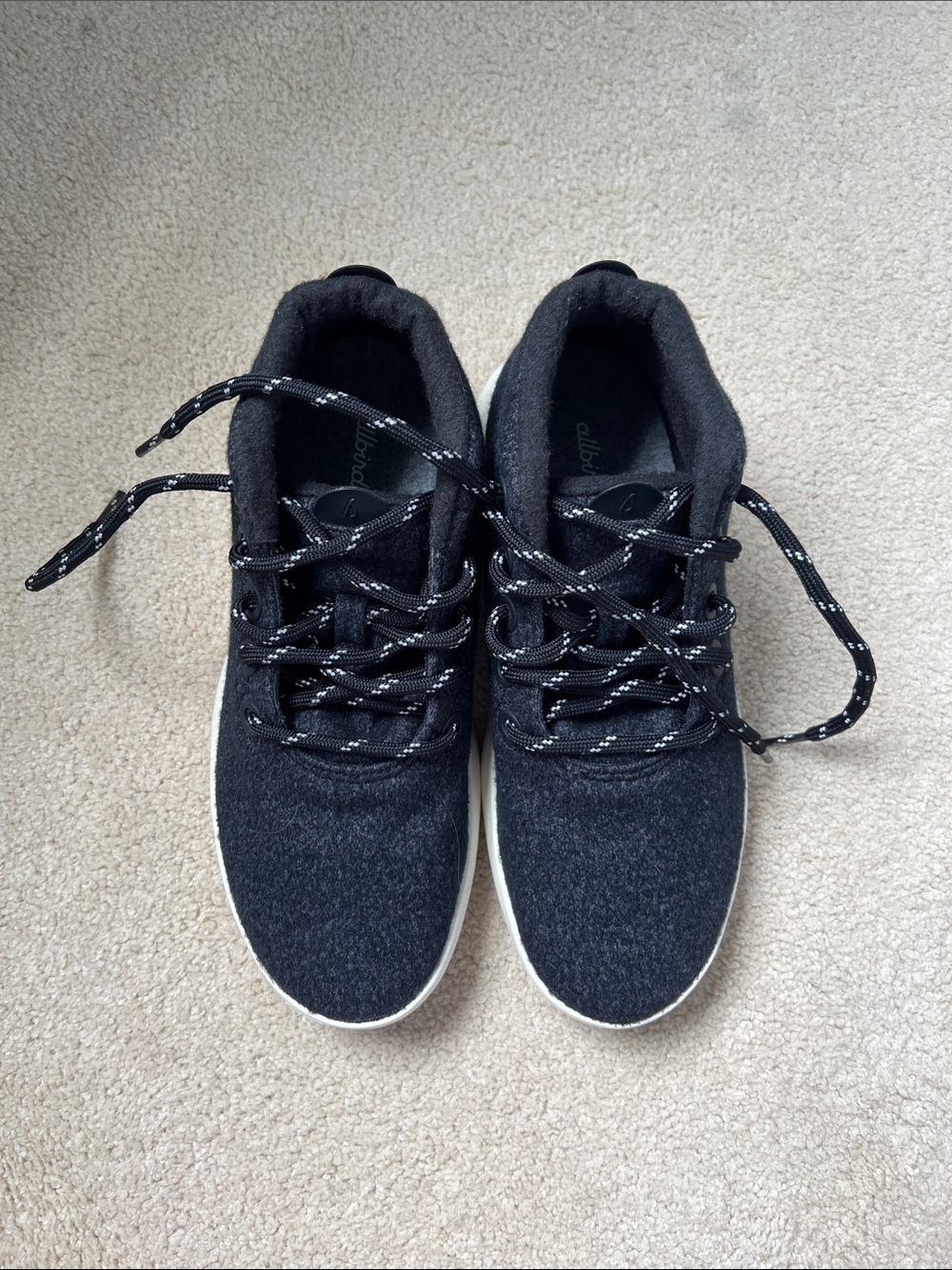 Allbirds women’s Dark Grey Wool Runner Sneakers with White Sole